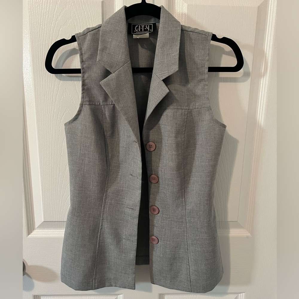 Vintage Gray Sleeveless Fitted Waistcoat Vest